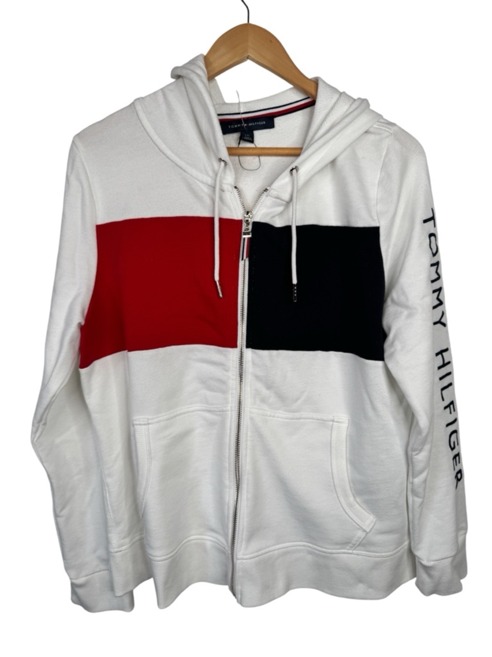 Tommy Hilfiger White Hoodie with Red & Navy Colorblock